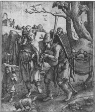 Familia de vagabundos. Lucas van Leyden (1520). Grabado.